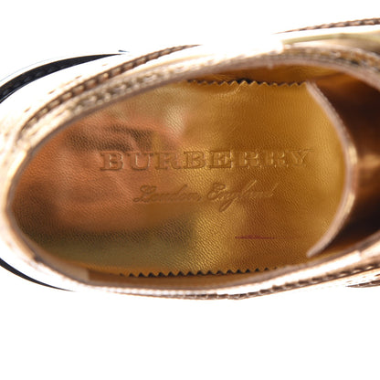Burberry Metallic Calfskin Gennie Zig Lace Up Oxfords 38.5 Antique Gold 9 of 11