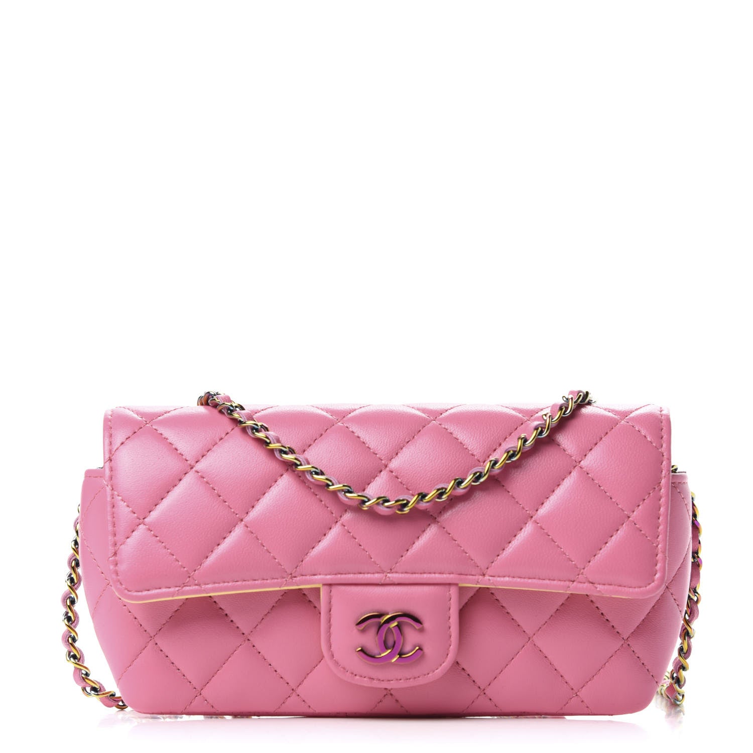 Chanel Lambskin Quilted Glasses Case With Chain Pink Yellow 1 of 9