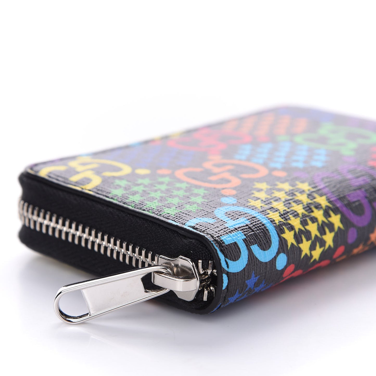 GG Supreme Monogram Psychedelic Zip Around Card Case Wallet Black