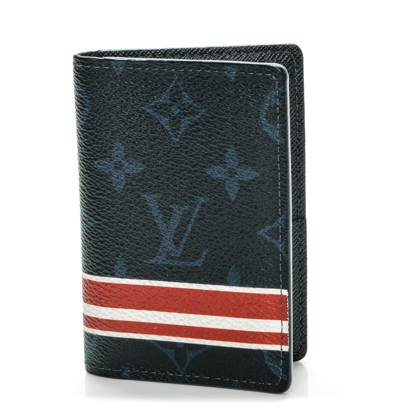Monogram Cobalt Pocket Organizer NM Red Stripes