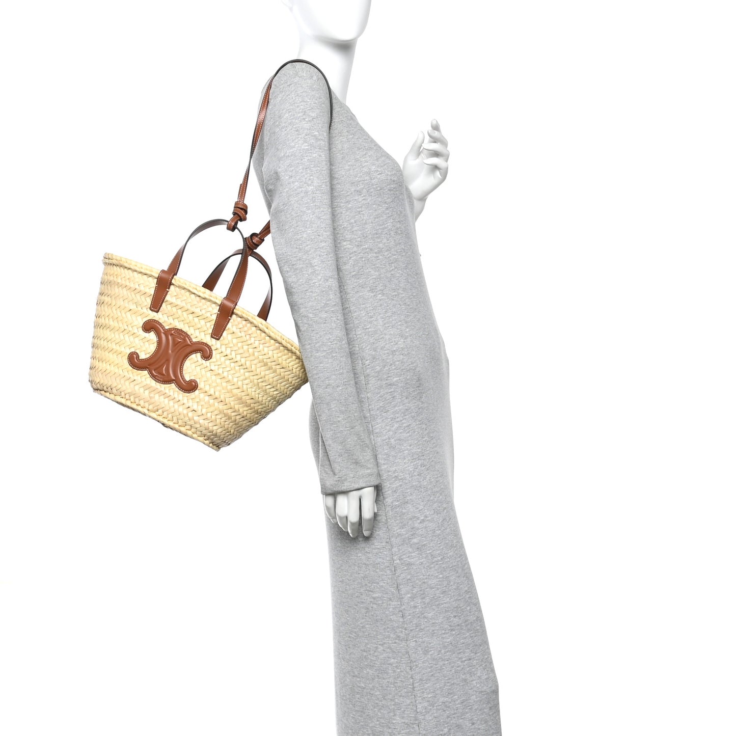 Raffia Calfskin Triomphe Teen Panier Tan