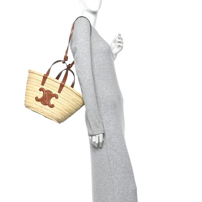Celine Raffia Calfskin Triomphe Teen Panier Tan 2 of 10