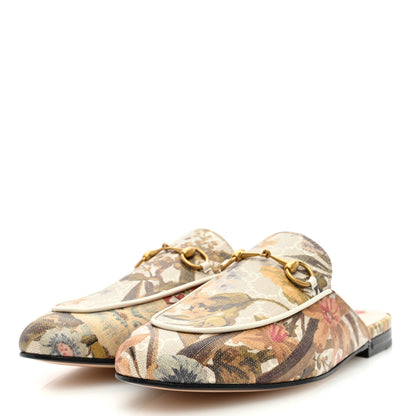 Gucci GG Supreme Monogram Malaga Kid Water Flora Womens Princetown Slippers 38.5 Beige White Multicolor Mystic White 3 of 9