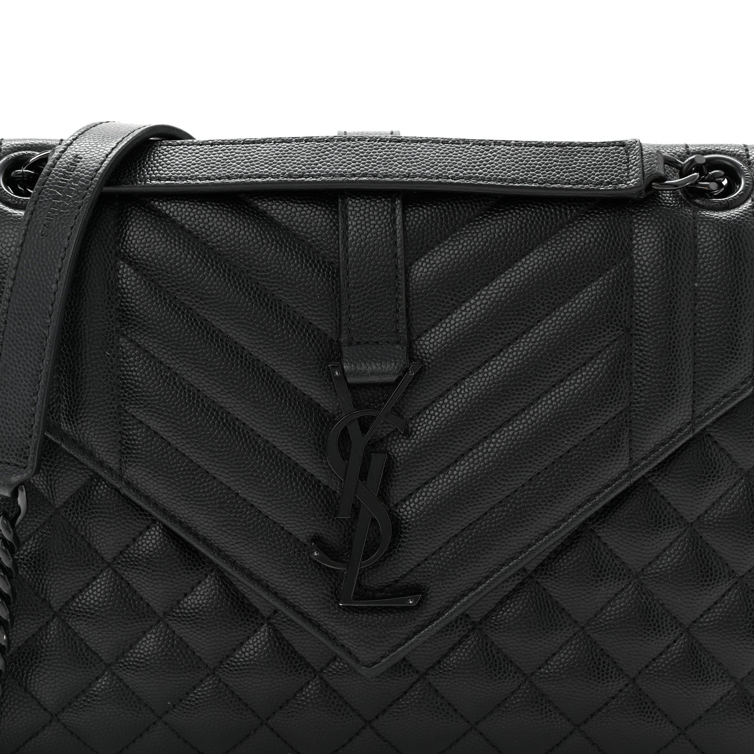 Saint Laurent Grain De Poudre Textured Mixed Matelasse Triquilt Medium Monogram Monochrome Satchel Black 8 of 11
