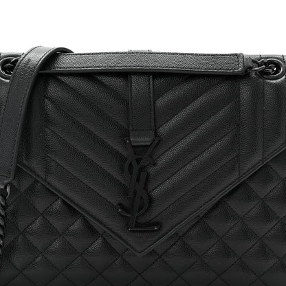 Saint Laurent Grain De Poudre Textured Mixed Matelasse Triquilt Medium Monogram Monochrome Satchel Black 8 of 11