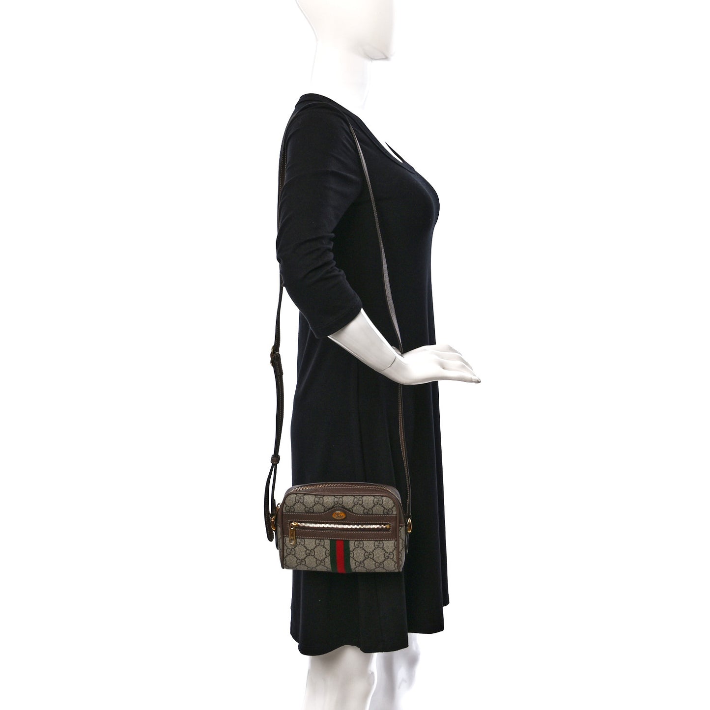 GG Supreme Monogram Web Mini Ophidia Shoulder Bag Brown