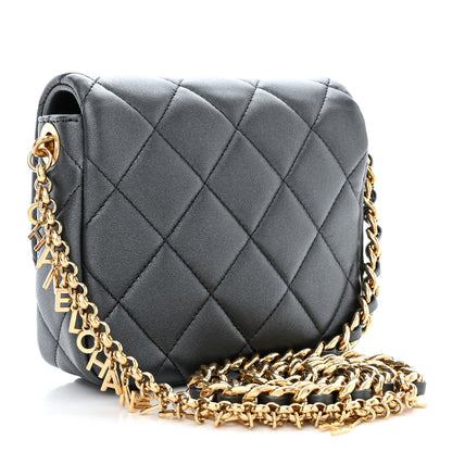 Chanel Metallic Lambskin Quilted Logo Charm Mini Chain Flap Grey 3 of 10