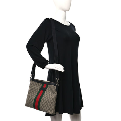 Gucci GG Supreme Monogram Calfskin Web Medium Flat Messenger Bag Beige Ebony Black 2 of 10