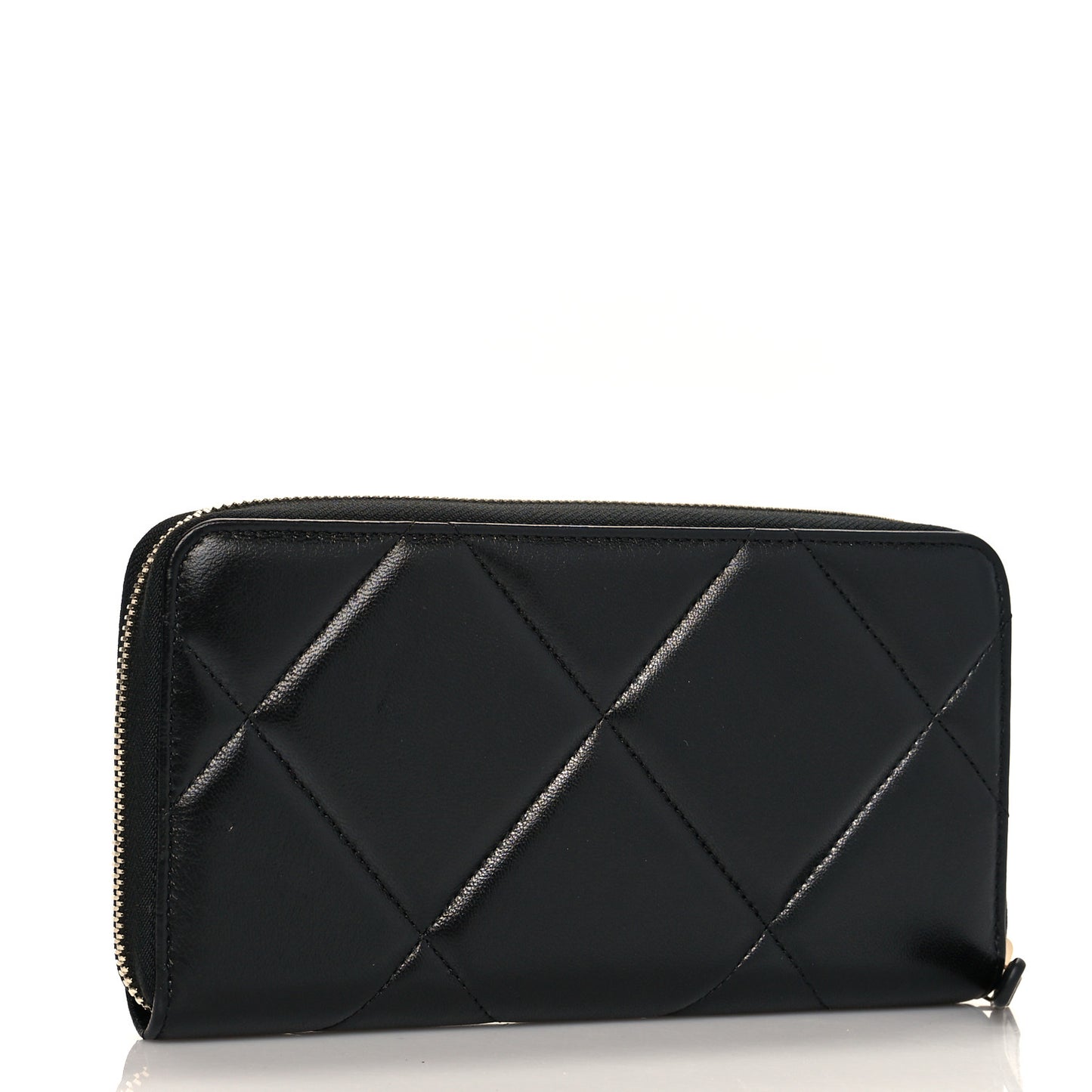 Lambskin Quilted Chanel 19 Long Zipped Around Wallet Black
