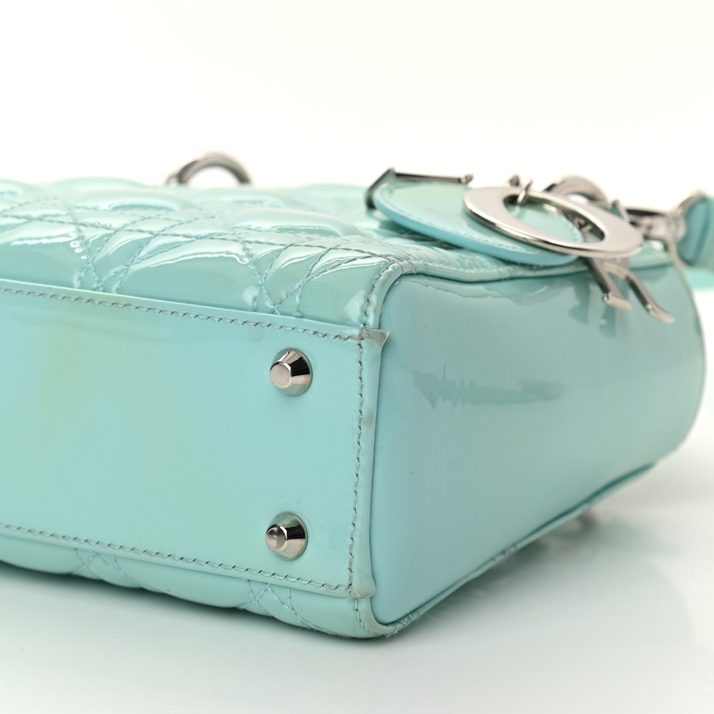 Patent Cannage Mini Lady Dior Light Blue