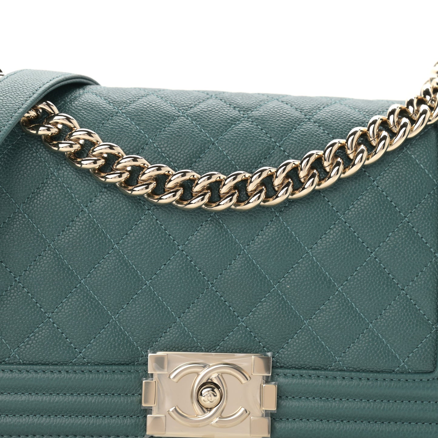 Caviar Quilted Medium Boy Flap Dark Green