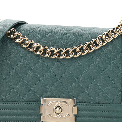 Chanel Caviar Quilted Medium Boy Flap Dark Green 8 of 10