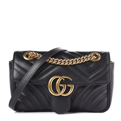 Gucci Calfskin Matelasse Mini GG Marmont Shoulder Bag Black 1 of 7