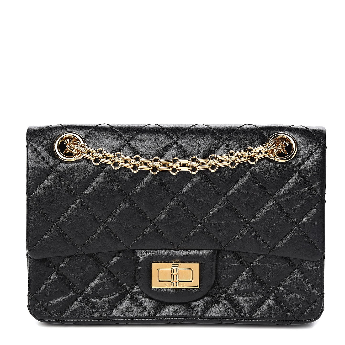 Aged Calfskin Quilted 2.55 Reissue Mini Flap Black