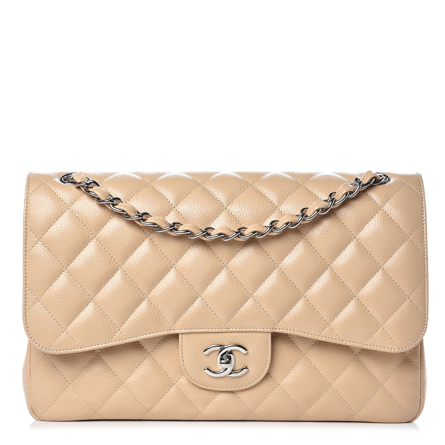 Caviar Quilted Jumbo Double Flap Beige Clair