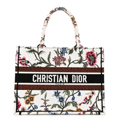 Christian Dior Raffia Embroidered Petites Fleurs Medium Book Tote White Multicolor 1 of 9