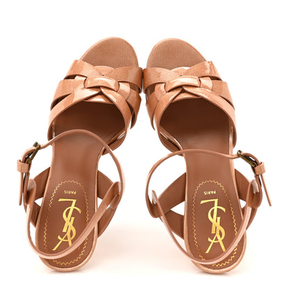 Saint Laurent Patent Calfskin Tribute 75 Platform Sandals 36.5 Light Clay 2 of 14