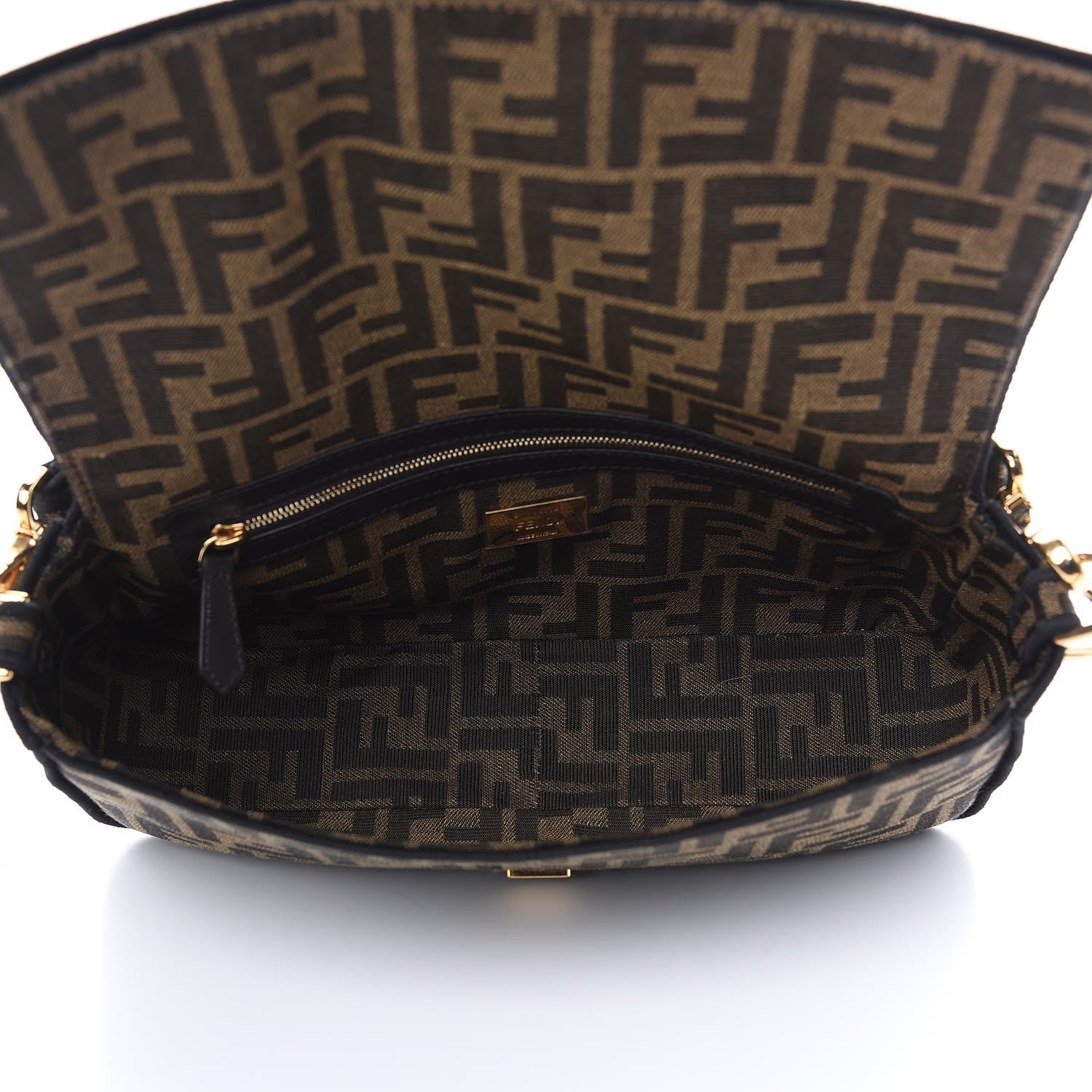 Fendi Fabric Jacquard FF 1974 Medium Baguette Tobacco Moro Black 4 of 7