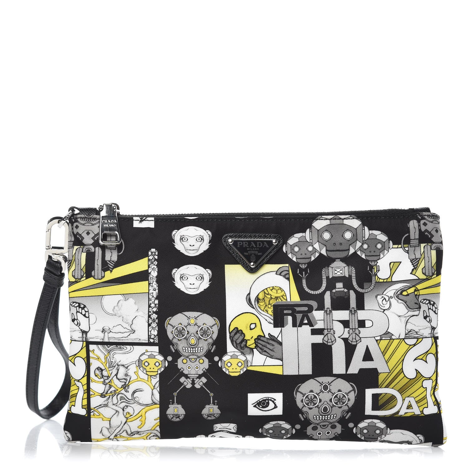 Prada X JAMES JEAN Tessuto Nylon Robot Monkey Wristlet Pouch Black 1 of 8