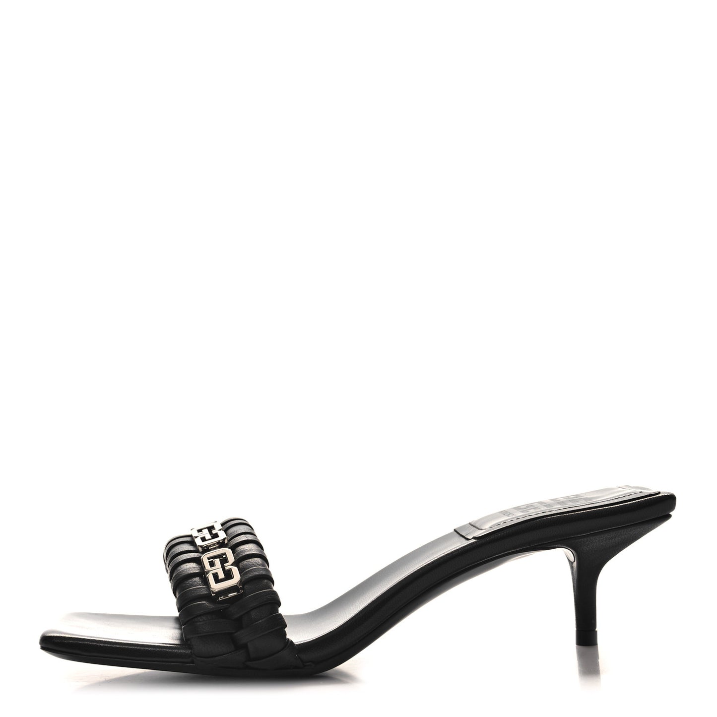 Woven Lambskin G Chain 50mm Kitten Heel Sandals 39 Black