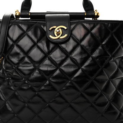 Chanel Glazed Calfskin Quilted Gold Bar Tote Black 8 of 10