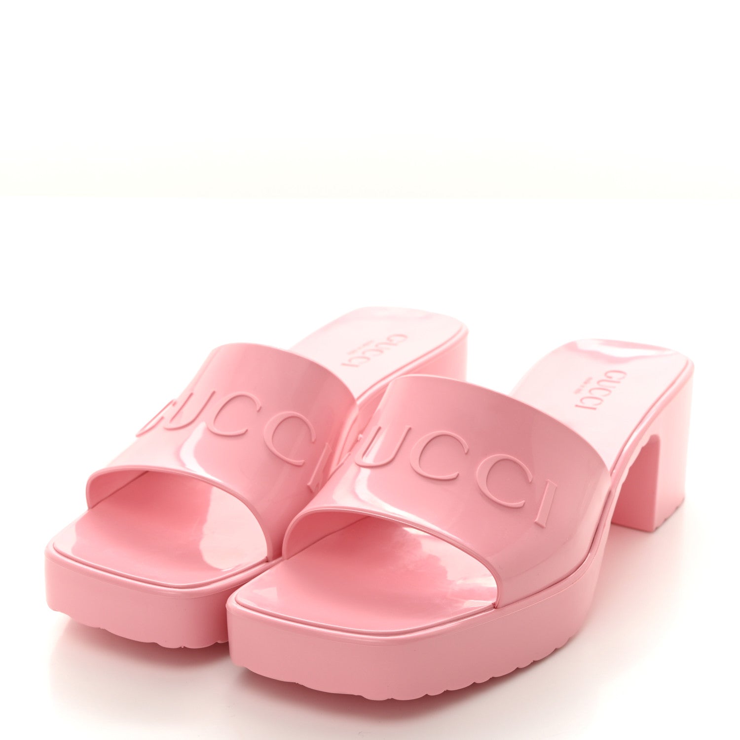 Gucci Rubber Gucci Logo Womens Platform 20/60mm Slide Sandals 39 Wild Rose 3 of 9