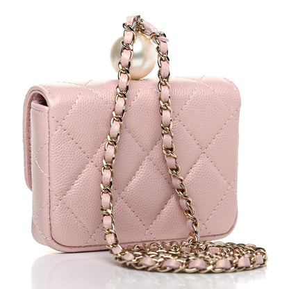 Chanel Iridescent Caviar Quilted Pearl On Top Coin Purse With Chain Light Pink 2 of 12