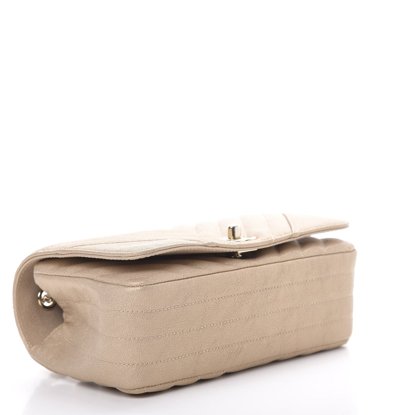 Metallic Caviar Chevron Quilted Medium Statement Flap Beige