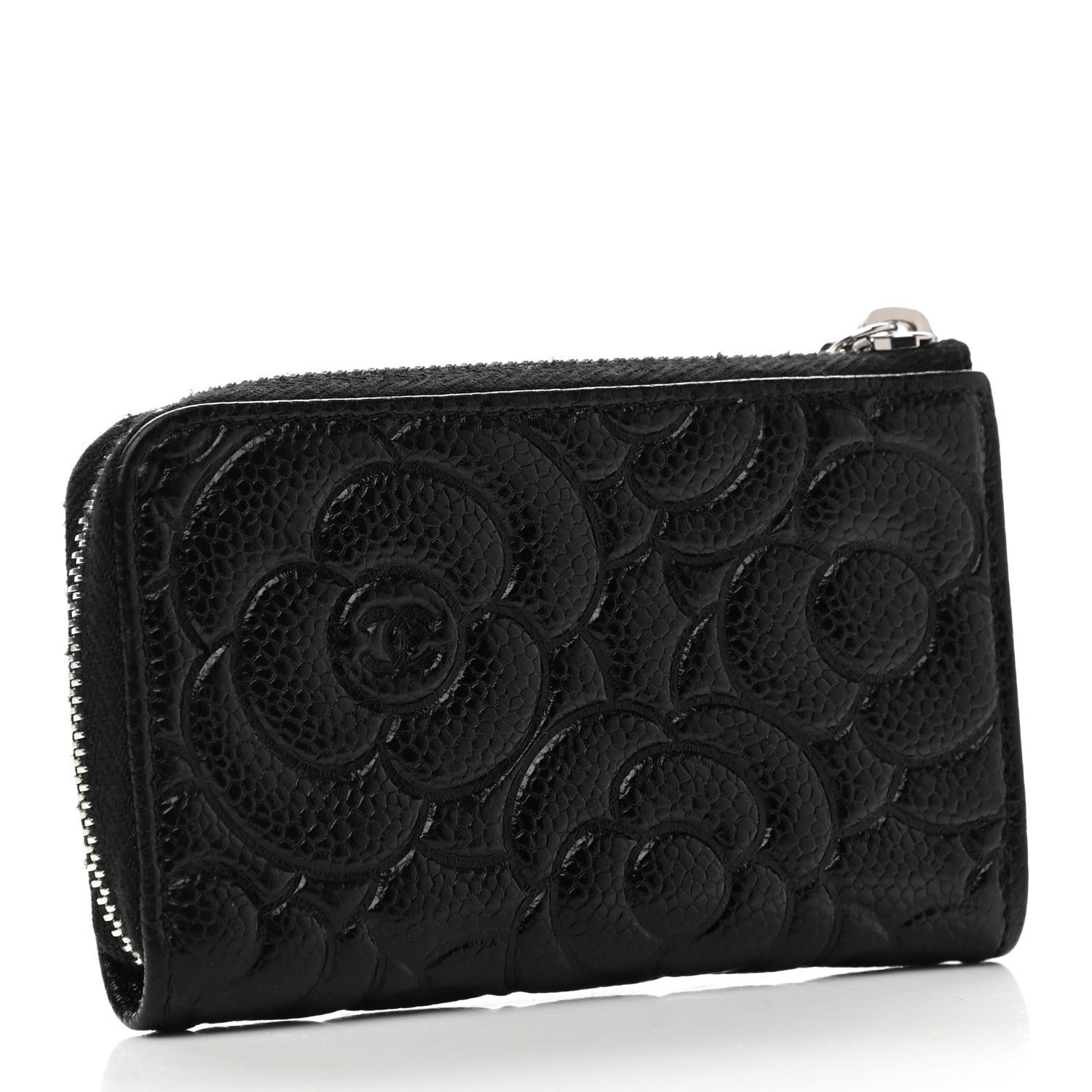 Chanel Caviar Camellia Embossed Key Holder Case Black 3 of 8