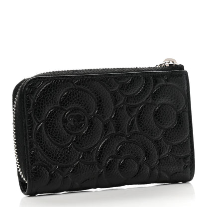 Chanel Caviar Camellia Embossed Key Holder Case Black 3 of 8