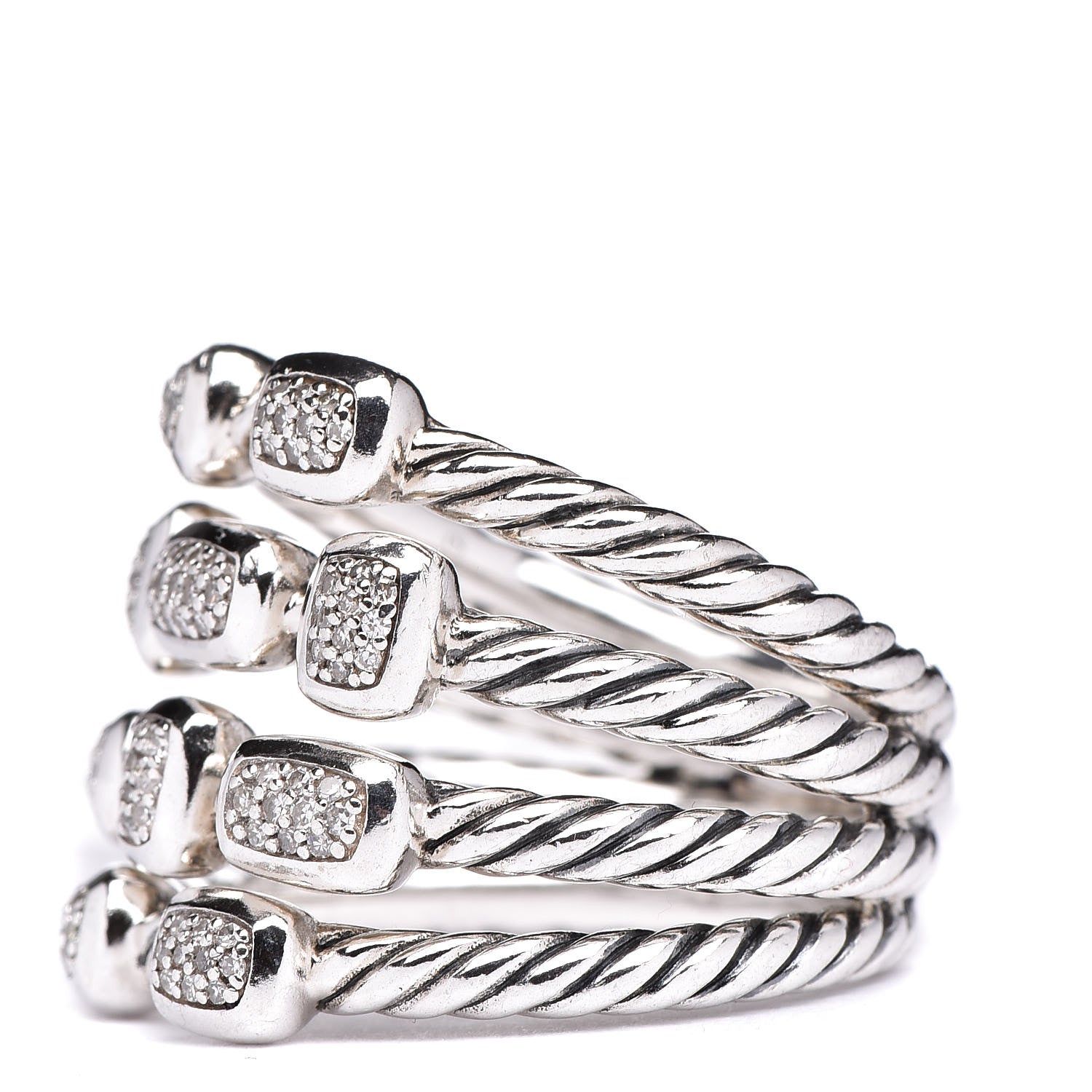 David Yurman Sterling Silver Diamond Confetti 4 Row Ring 53 6.5 3 of 5