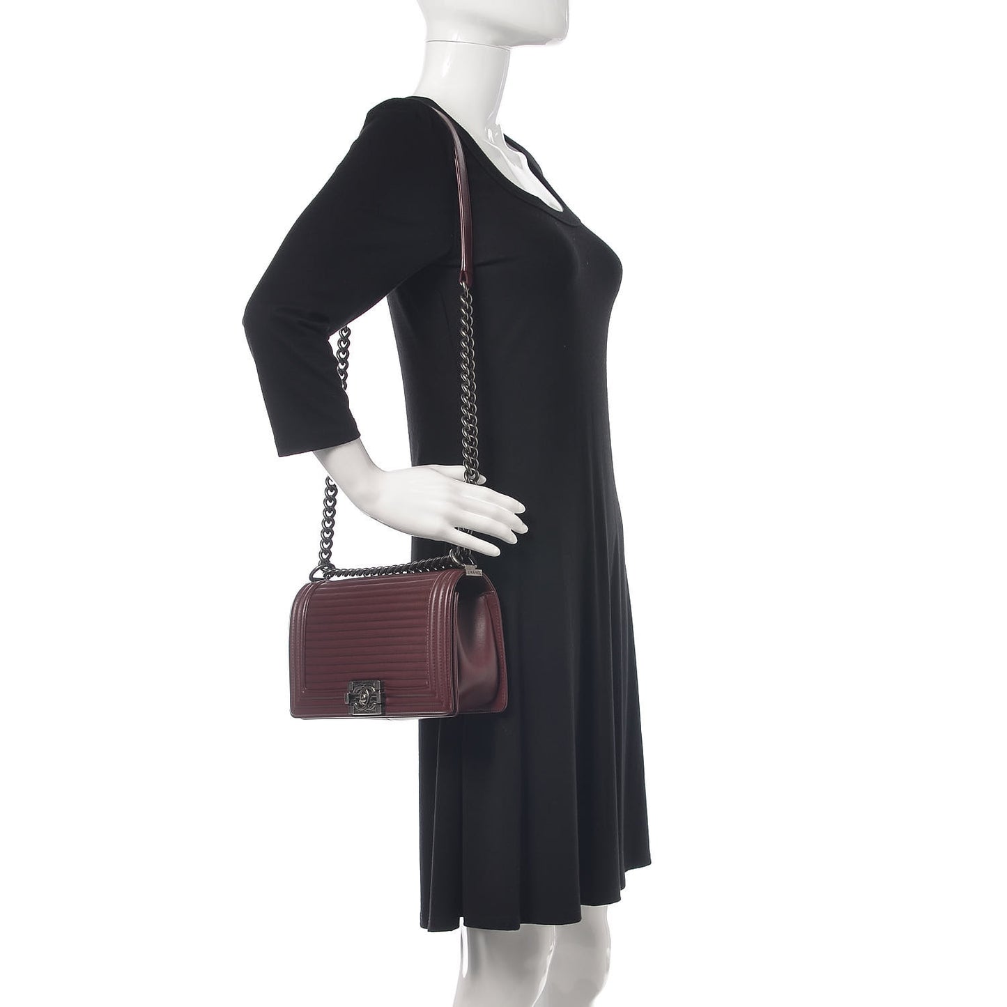 Calfskin Horizontal Quilted Medium Boy Flap Burgundy