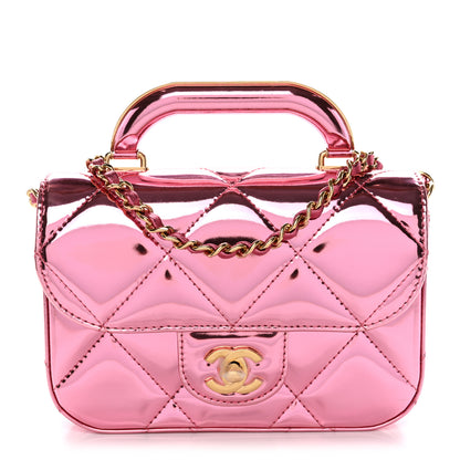 Chanel Mirror Metallic Calfskin Quilted Mini Top Handle Flap Pink 1 of 11