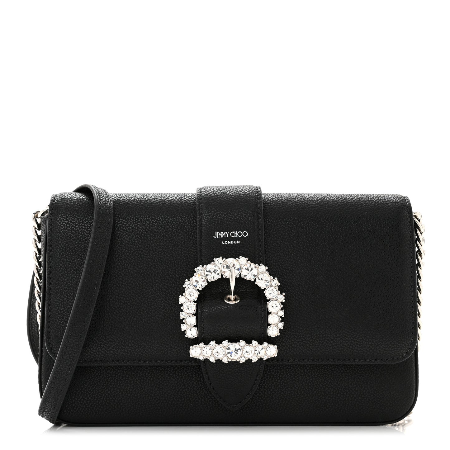 Calfskin Crystal Cheri Wallet on Chain Bag Black