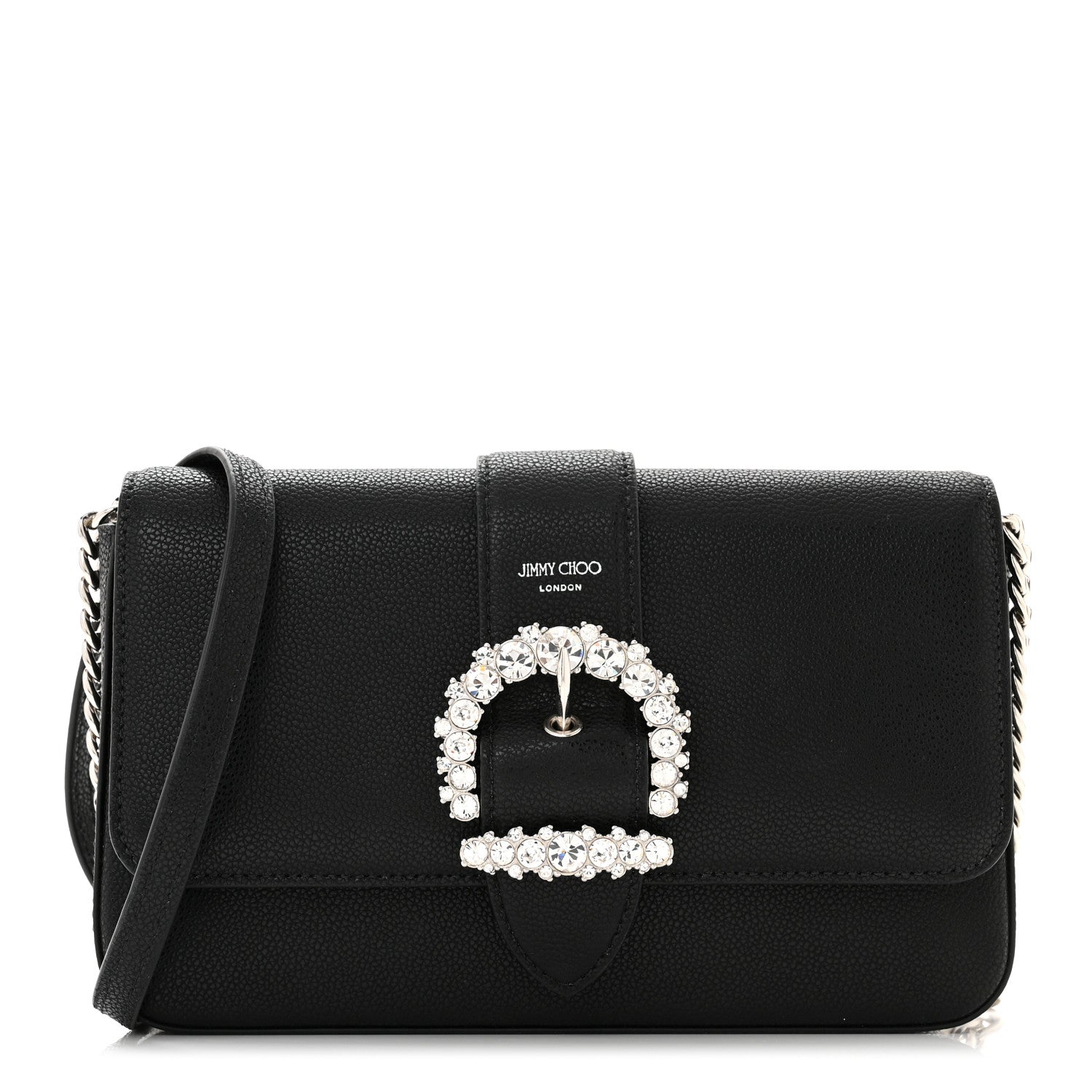 Jimmy Choo Calfskin Crystal Cheri Wallet on Chain Bag Black 1 of 10