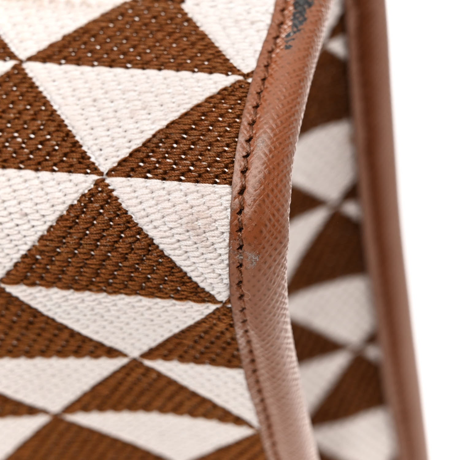 Prada Jacquard Saffiano Triangolo Symbole Embroidered Small Tote Tobacco Talco 11 of 12