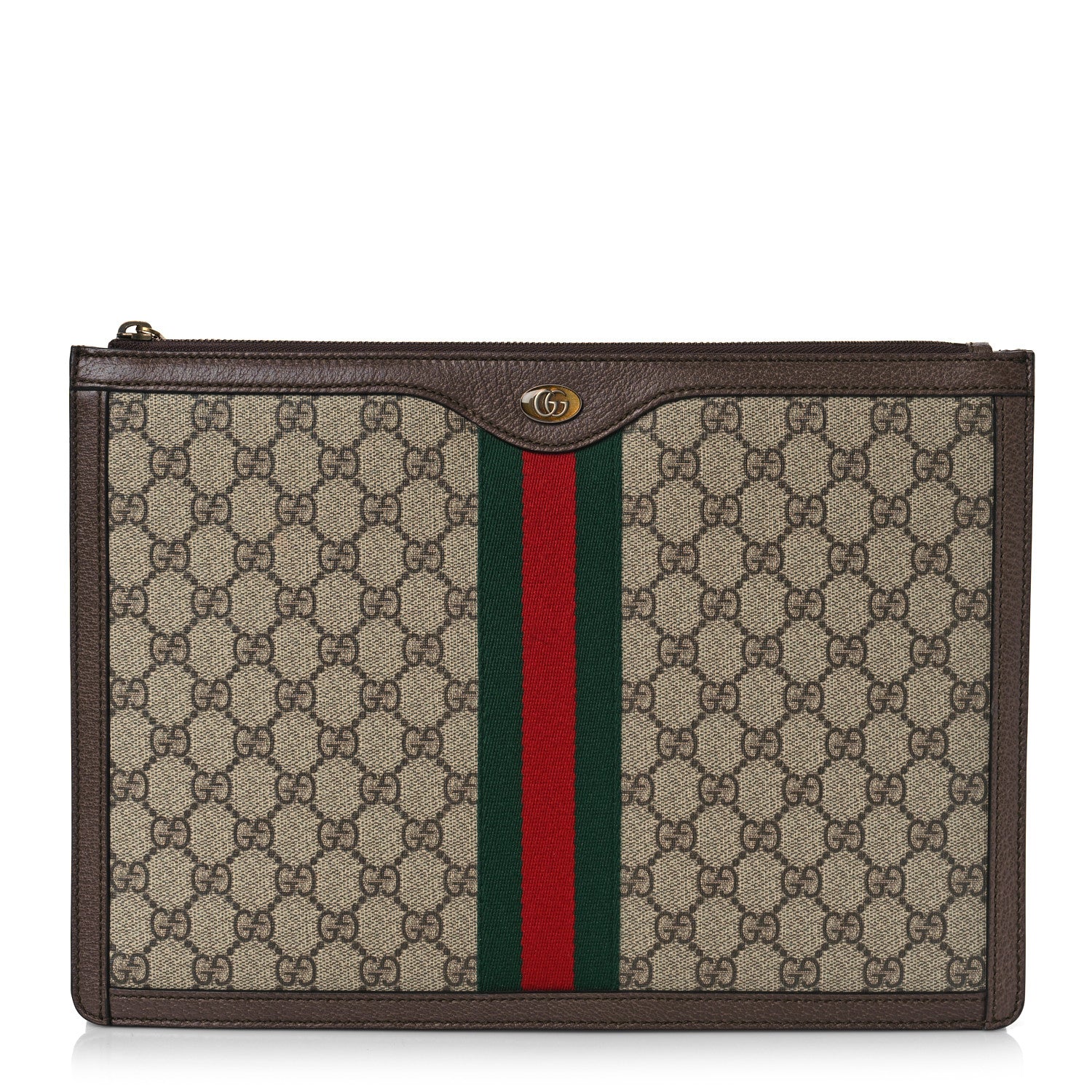 Gucci GG Supreme Monogram Web Ophidia Portfolio Pouch Beige New Acero 1 of 9