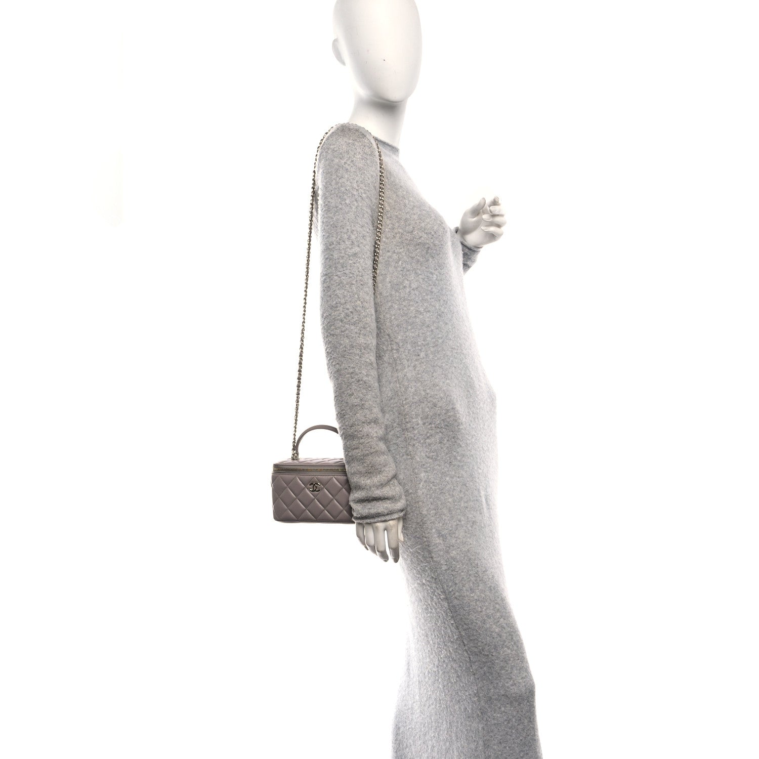 Chanel Lambskin Quilted Small Top Handle Vanity Case With Chain Dark Grey 2 of 10