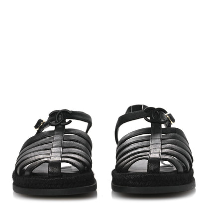 Chanel Lambskin Espadrille Sandals 38 Black 3 of 14