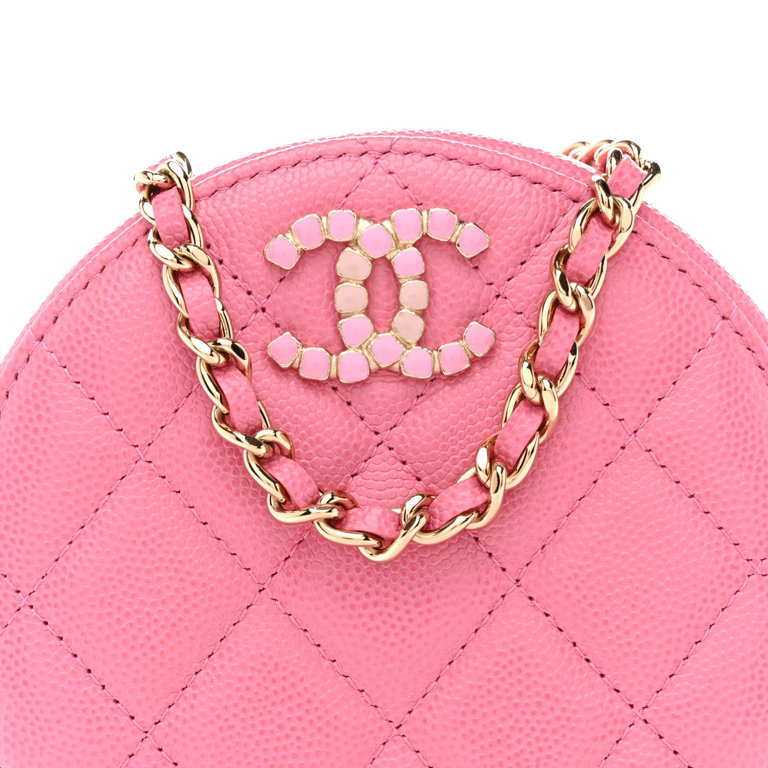 Chanel Caviar Quilted Gripoix CC Round Clutch With Chain Pink 8 of 10