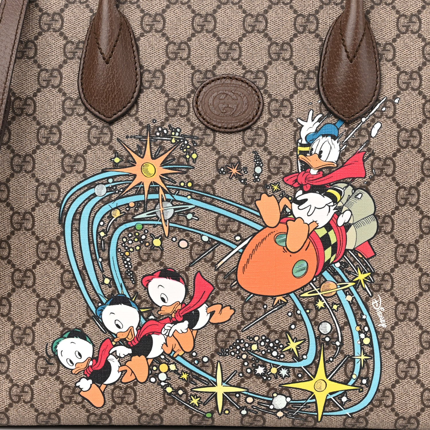 Gucci X DISNEY GG Supreme Monogram Donald Duck Retro Interlocking G Tote Bag Beige Multicolor New Acero 7 of 10