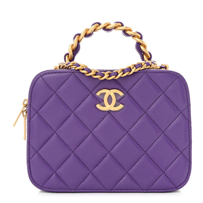Chanel Lambskin Quilted Top Handle Small Vanity Case Purple 1 of 11