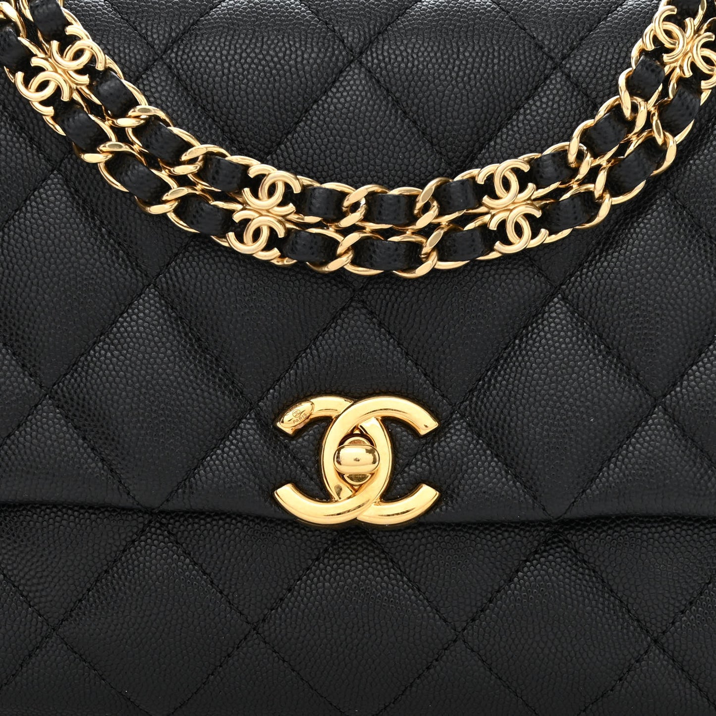 Caviar Quilted Coco First Flap Black