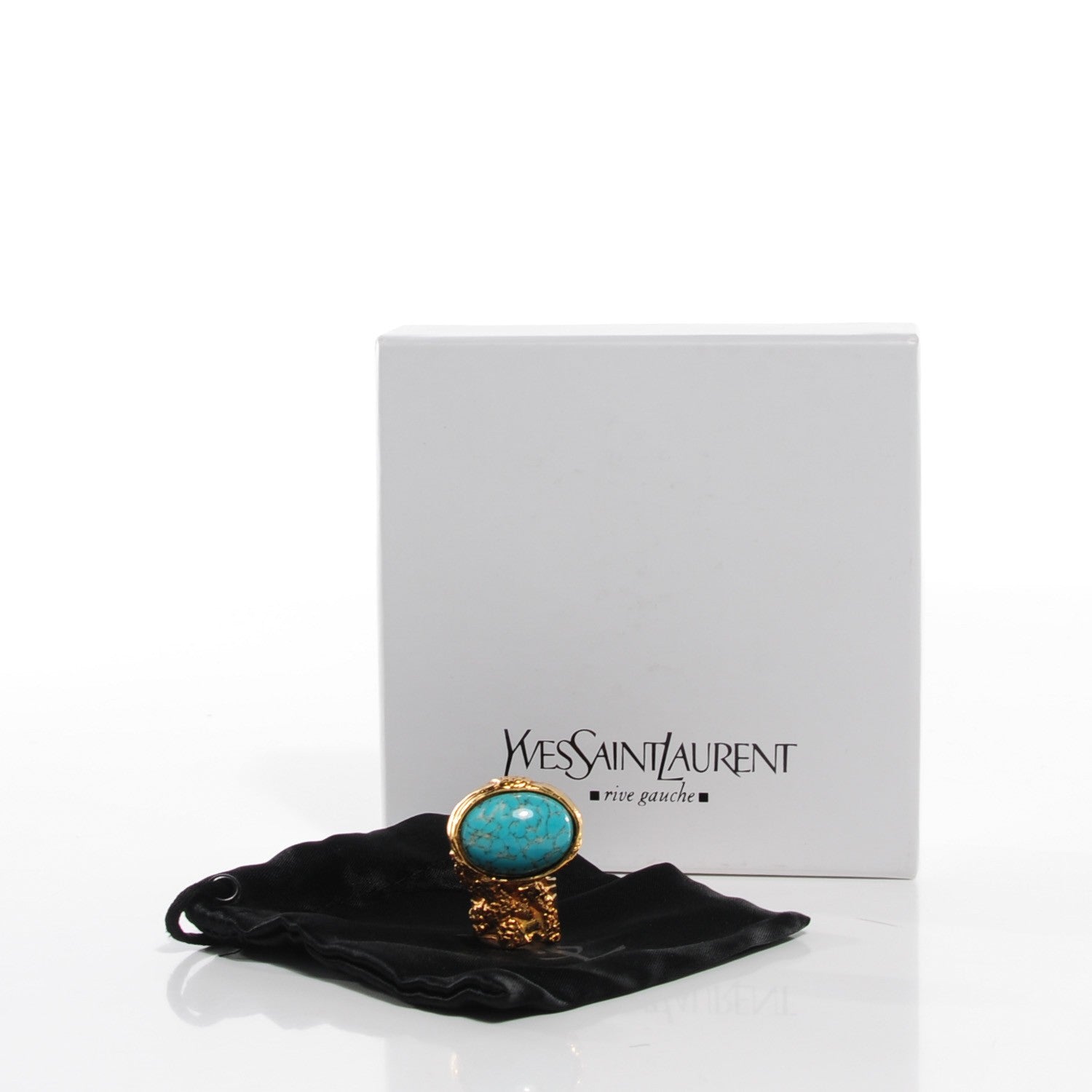 Saint Laurent Glass Cabochon Arty Ovale Ring 6 Gold Turquoise 4 of 4