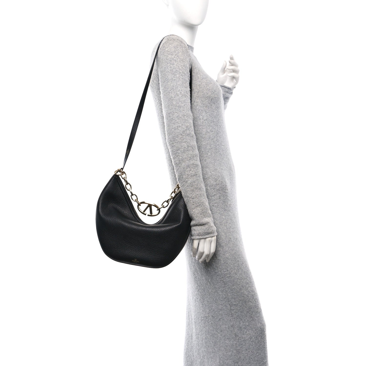 Valentino Garavani Grainy Calfskin Small Vlogo Moon Hobo Bag Black 2 of 10