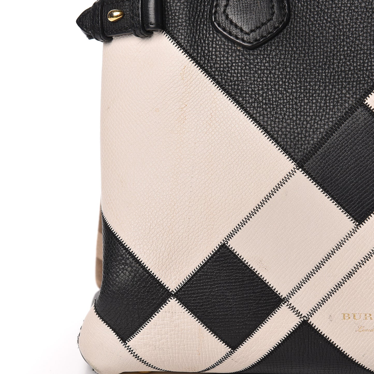 Grainy Calfskin Patchwork Medium Banner Tote Black White