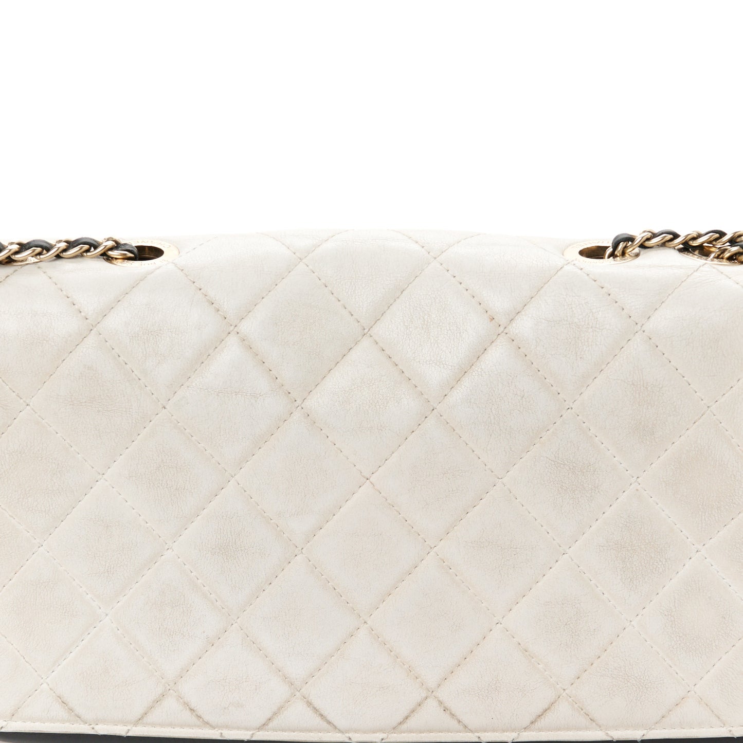 Calfskin Quilted Medium Graphic Flap White Black