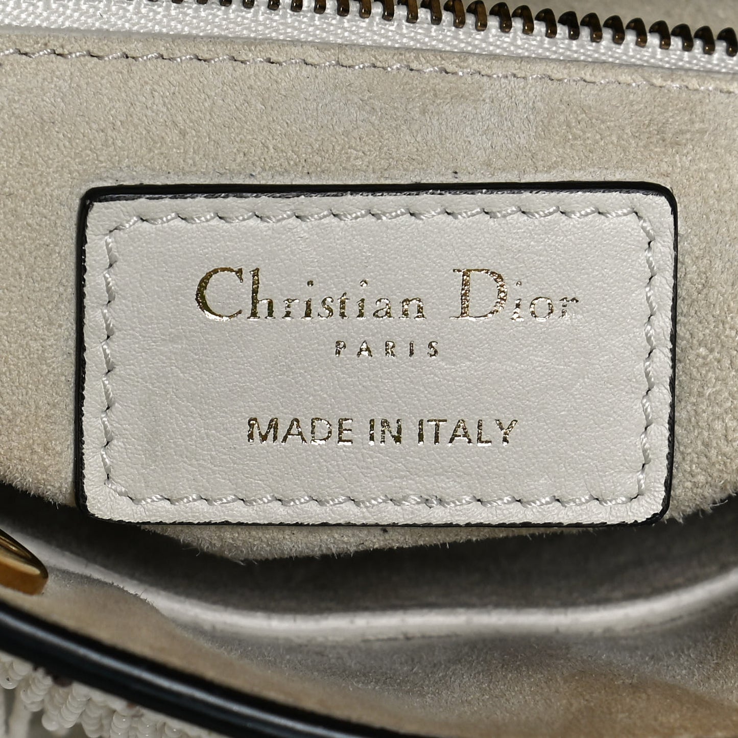 Lambskin Beaded Fringe Mini Lady Dior White