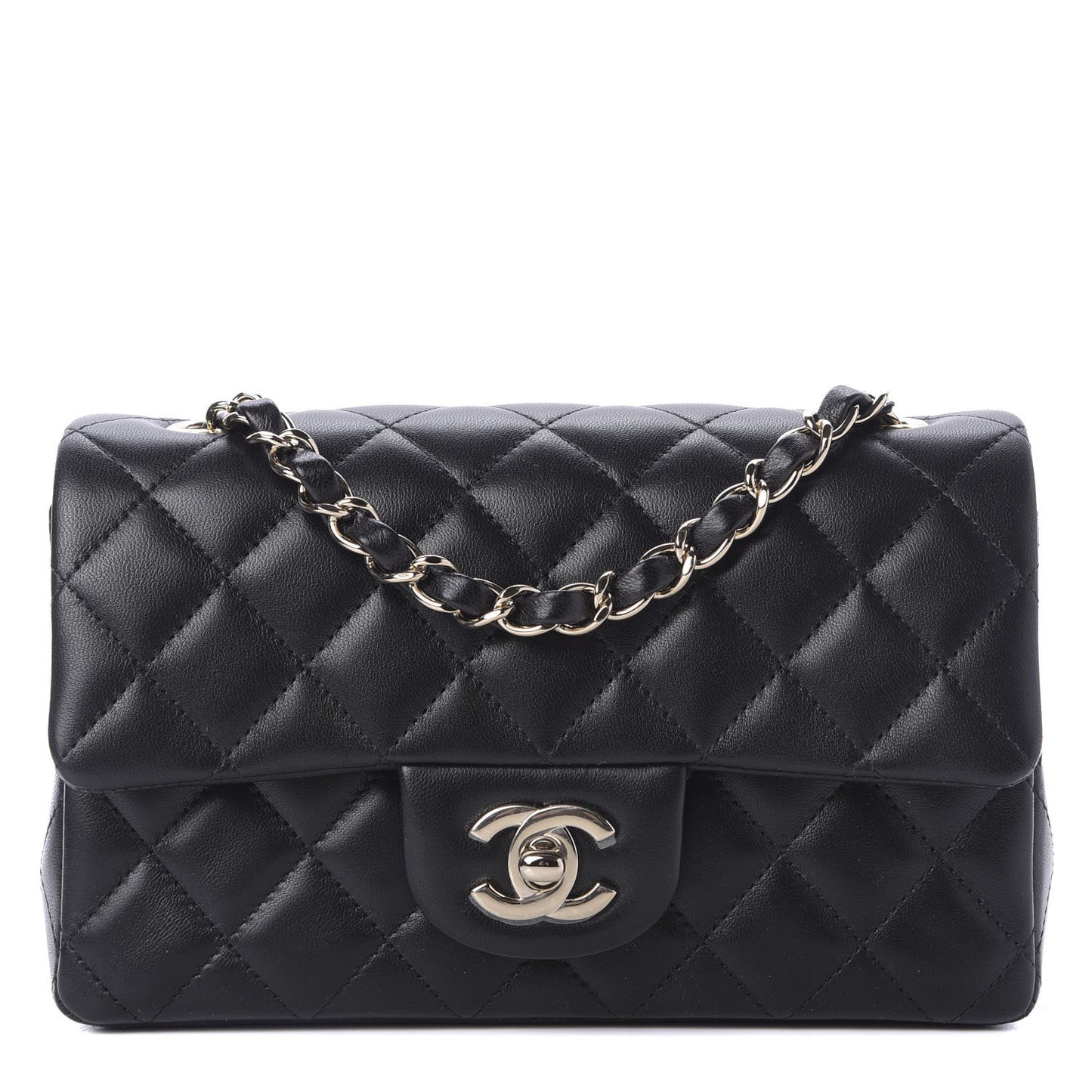 Lambskin Quilted Mini Rectangular Flap Black