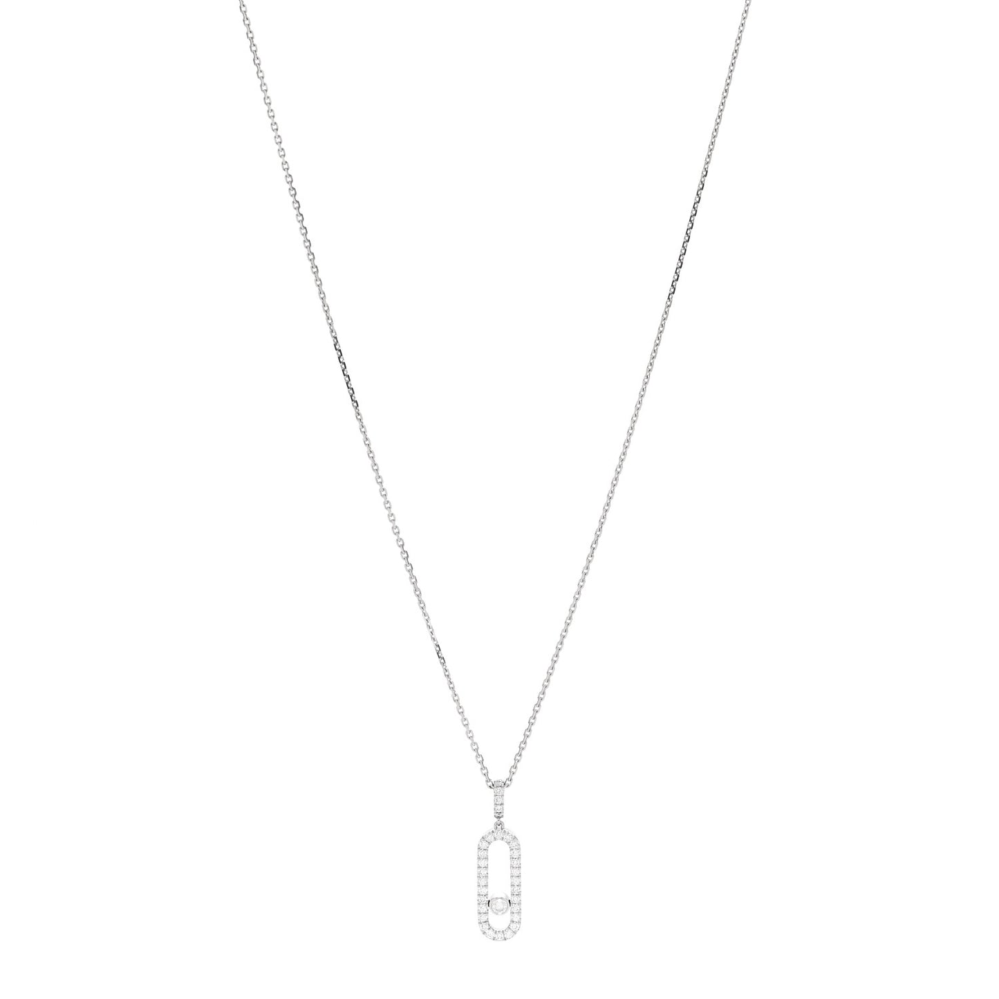 18K White Gold Diamond LM Move Uno Pave Pendant Necklace